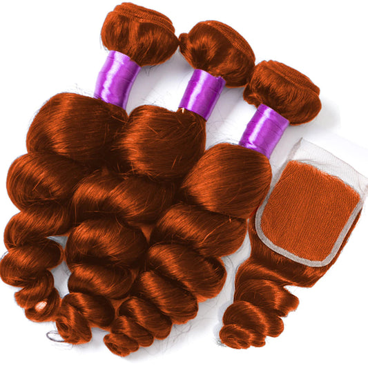 #350 Ginger Orange Loose Wave 3 Bundles With 4x4 Lace Closure 100% Virgin Human Hair