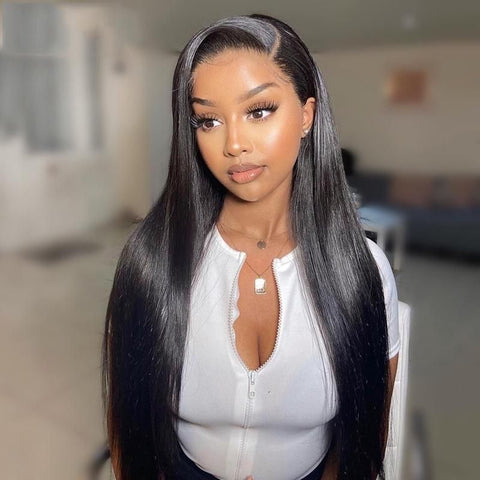 Straight Human Hair Bundles With Frontal Transparent  13x4 Lace Closure 12A Grade Hair