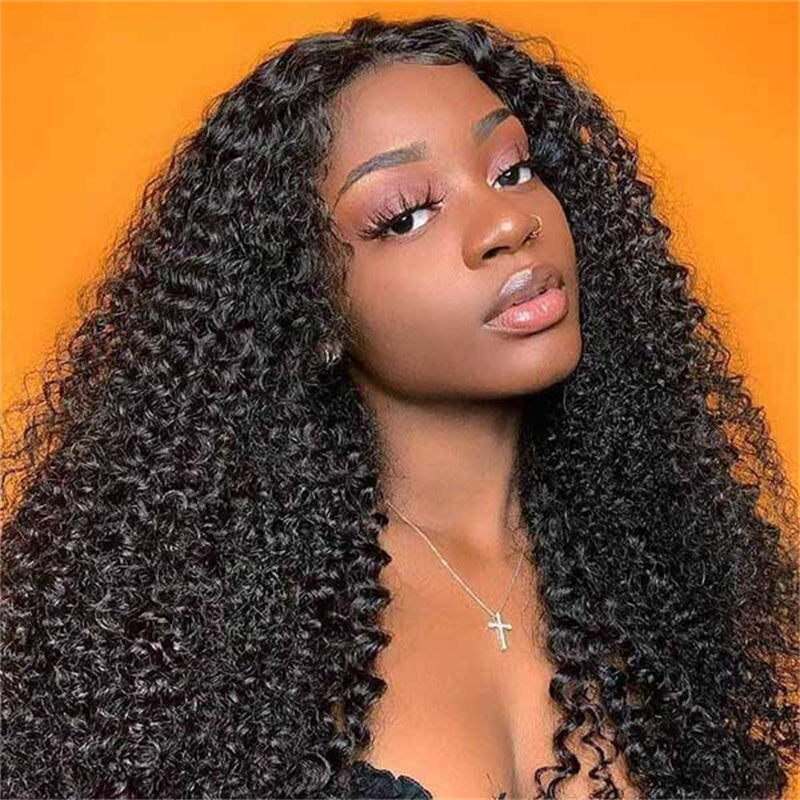  Kinky Curly 13x4 HD Lace Frontal Wig Human Hair Natural Color
