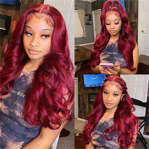  Burgundy 6x6 Lace Closure Wigs 99J Body Wave wig
