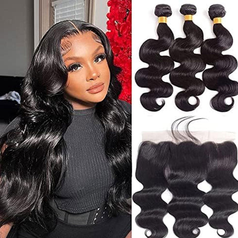 Lemoda Peruvian Virgin Hair Body Wave 13x4 Lace Frontal With 3 Bundles