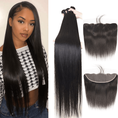 Bone Straight Human Hair 4 Bundles With 13X4 Lace Frontal 100% Remy Human Hair Extension - Lemoda Hair