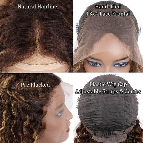 Brazilian Hair Brown With Strawberry Blonde Highlights Curly Bob Lace Front Wigs With Pre Plucked Baby Hair - Lemoda Hair