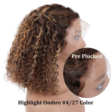 Brazilian Hair Brown With Strawberry Blonde Highlights Curly Bob Lace Front Wigs With Pre Plucked Baby Hair - Lemoda Hair