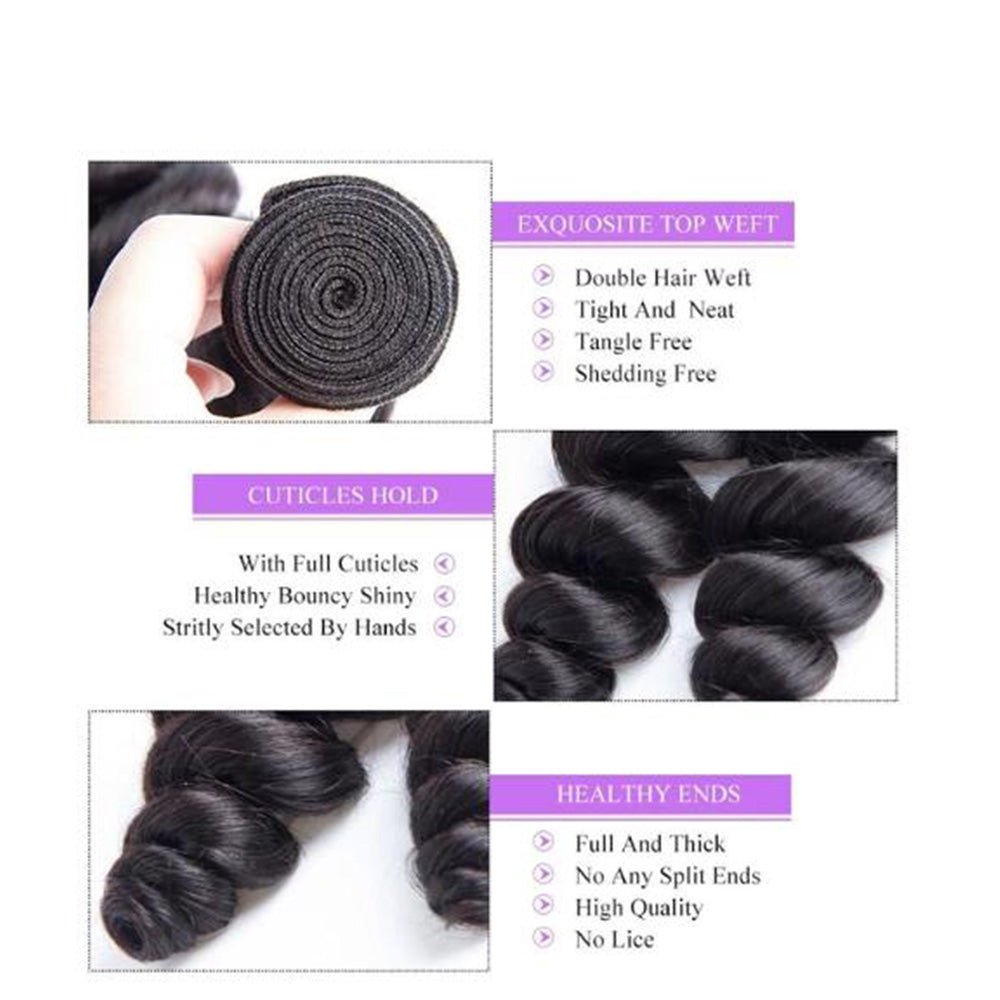 Brazilian Loose Wave 3 Bundles 100% human virgin hair Machine Double Weaving Hair Extension - Lemoda Hair