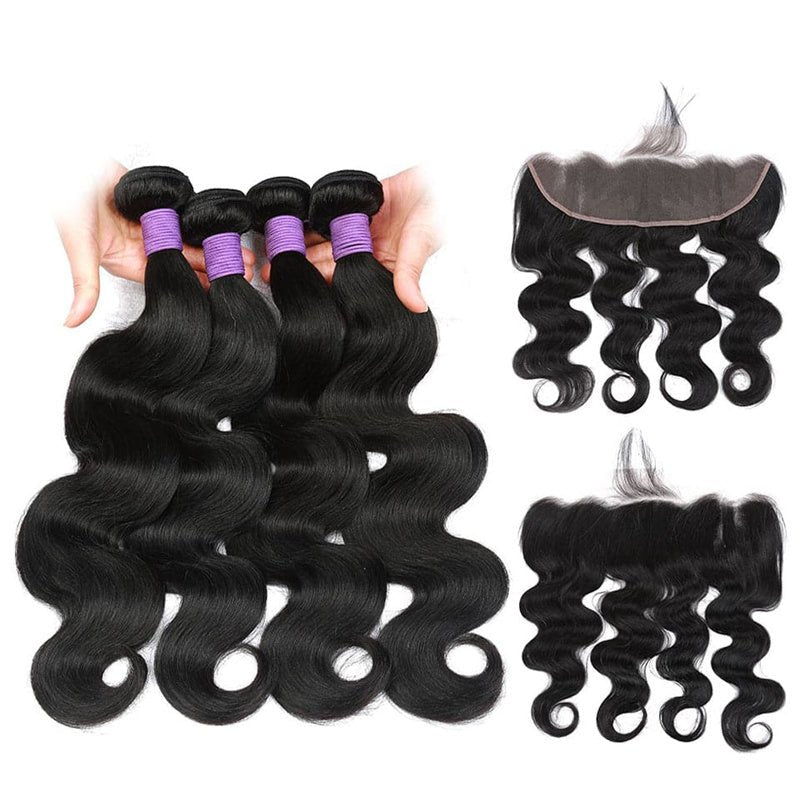 Brazilian Virgin Human Hair Body Wave 4 Bundles With 13x4 Lace Frontal - Lemoda Hair