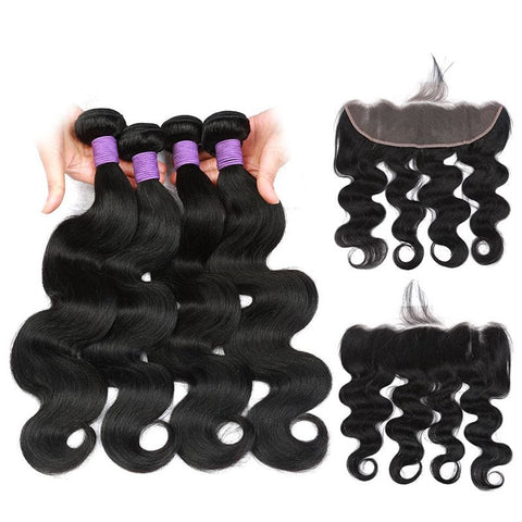 Brazilian Virgin Human Hair Body Wave 4 Bundles With 13x4 Lace Frontal - Lemoda Hair