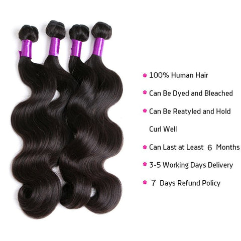 Brazilian Virgin Human Hair Body Wave 4 Bundles With 13x4 Lace Frontal - Lemoda Hair