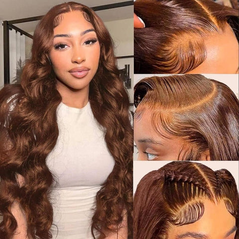 Brown Balayage human hair Lace Front Wigs 13x4 Body Wave Transparent Lace Wigs 180% Density - Lemoda Hair