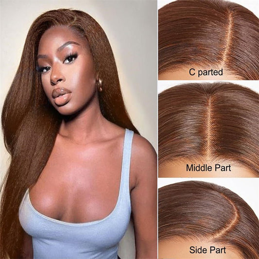 Brown Kinky Straight Human Hair Wigs 13x4 Transparent Lace Frontal Wig for Women 100% Virgin Human Hair - Lemoda Hair