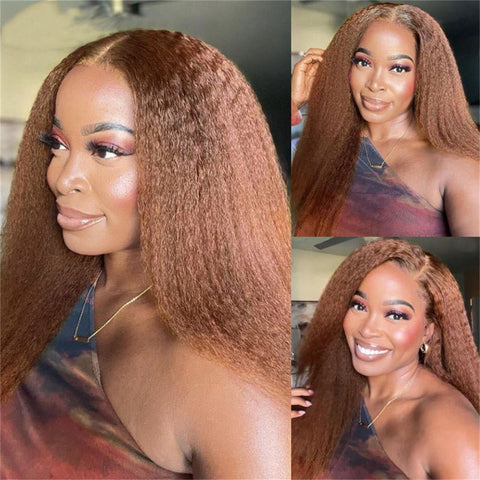 Brown Kinky Straight Human Hair Wigs 13x4 Transparent Lace Frontal Wig for Women 100% Virgin Human Hair - Lemoda Hair