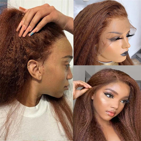 Brown Kinky Straight Human Hair Wigs 13x4 Transparent Lace Frontal Wig for Women 100% Virgin Human Hair - Lemoda Hair