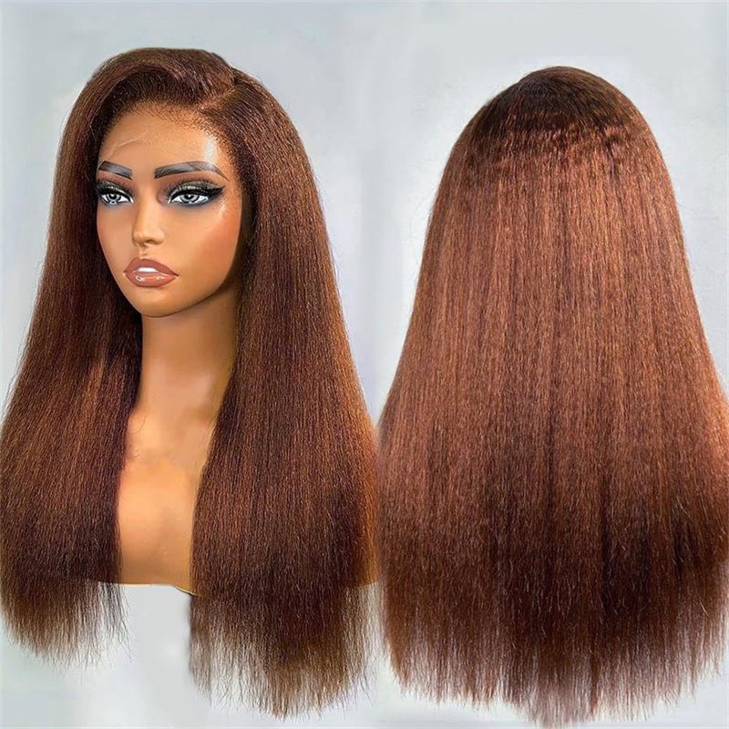 Brown Kinky Straight Human Hair Wigs 13x4 Transparent Lace Frontal Wig for Women 100% Virgin Human Hair - Lemoda Hair