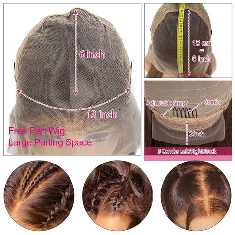 Brown Kinky Straight Human Hair Wigs 13x6 Transparent Lace Frontal Wig for Women 100% Virgin Human Hair - Lemoda Hair