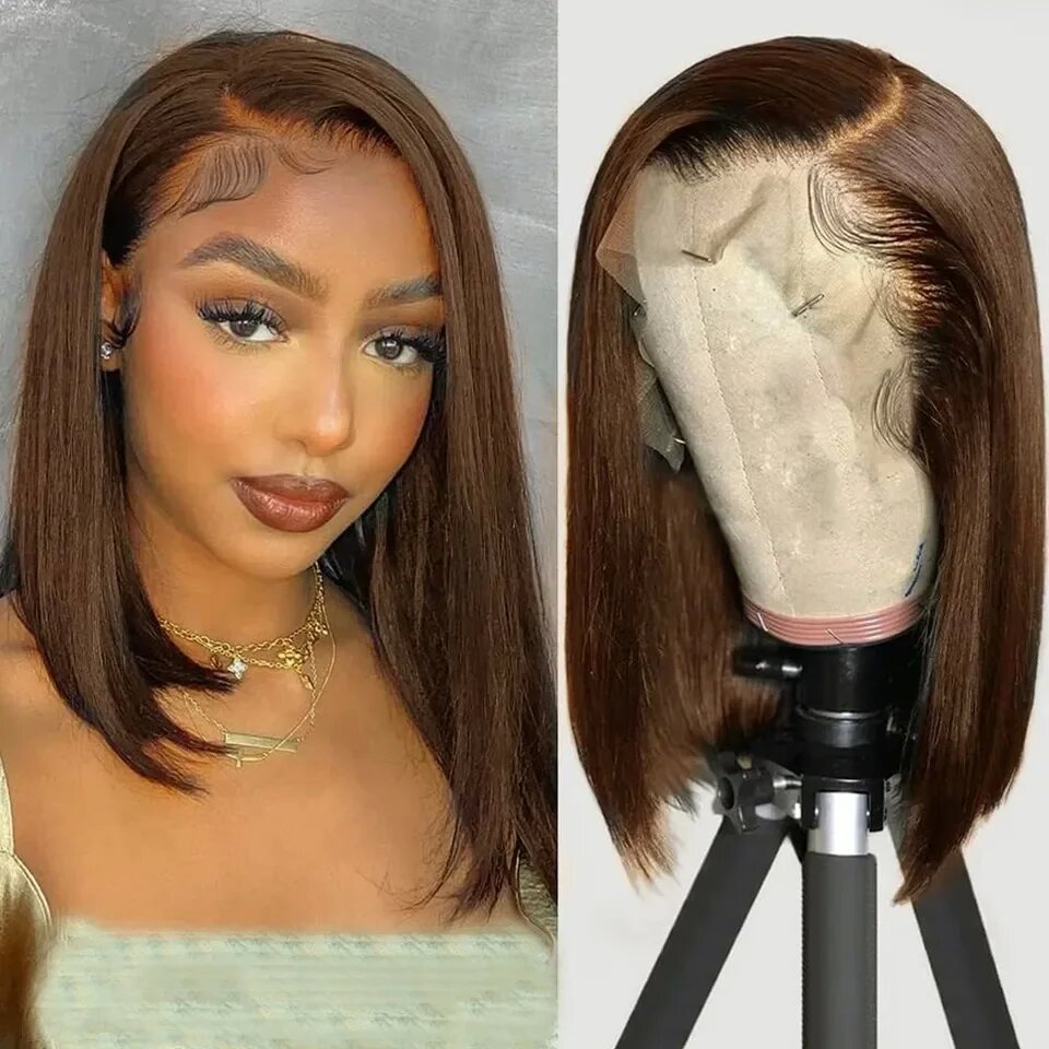 Brown Wig Human Hair Short Bob Wig Straight Hairstyle 180% Density Colored Bob Wig - Lemoda Hair