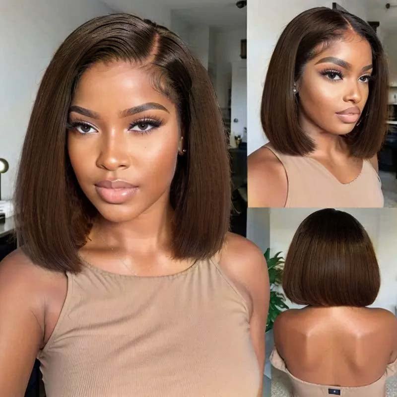 Brown Wig Human Hair Short Bob Wig Straight Hairstyle 180% Density Colored Bob Wig - Lemoda Hair