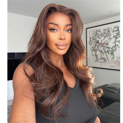 Chocolate Brown Colored Lace Front Wigs Human Hair with Baby Hair Body Wave 13x4  Wigs Pre Plucked