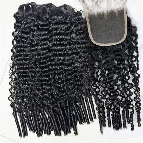 Burmese Curly Hair Indian Human Hair 3 Bundles With 4x4 Lace Closure - Lemoda Hair