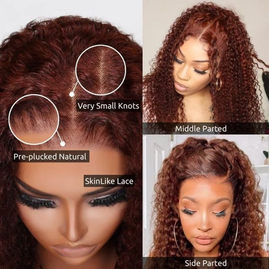 Lemoda 180% Hair Density 7x5 Curly Hair Wig Lace Closure Wig Reddish Brown Glueless Wigs