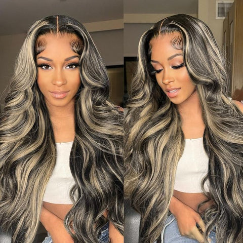 Fast Delivery Lemoda 13x4 Skinlike Real HD Lace Frontal Wigs Human Hair Body Wave p1b/27 Highlight Ombre Color Wig