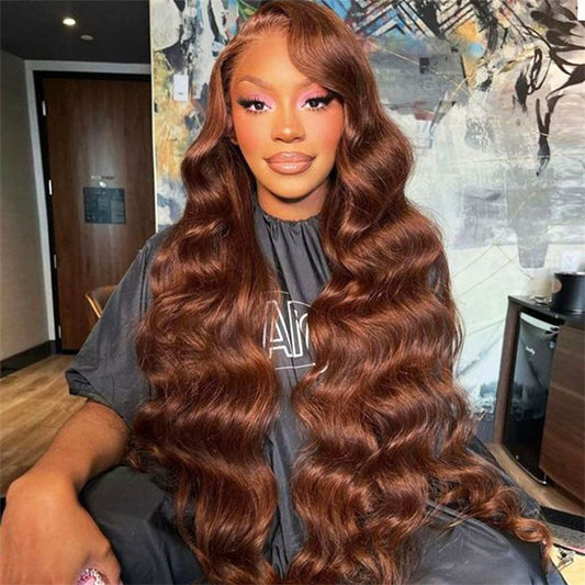 #4 Brown Glueless Body Wave 13x4 Lace Front Wig Chocolate Brown Colored Human Hair Wigs
