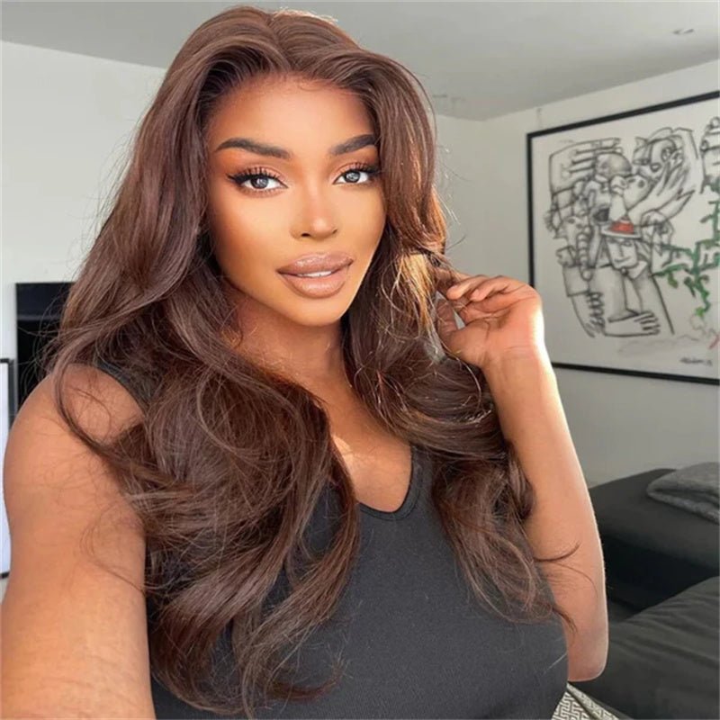 Chestnut Brown Color 13x4 Transparent Lace Frontal Wig Body Wave Human Hair Wigs 180% Density - Lemoda Hair