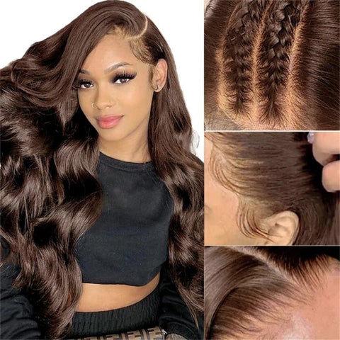 Chestnut Brown Color 13x4 Transparent Lace Frontal Wig Body Wave Human Hair Wigs 180% Density - Lemoda Hair