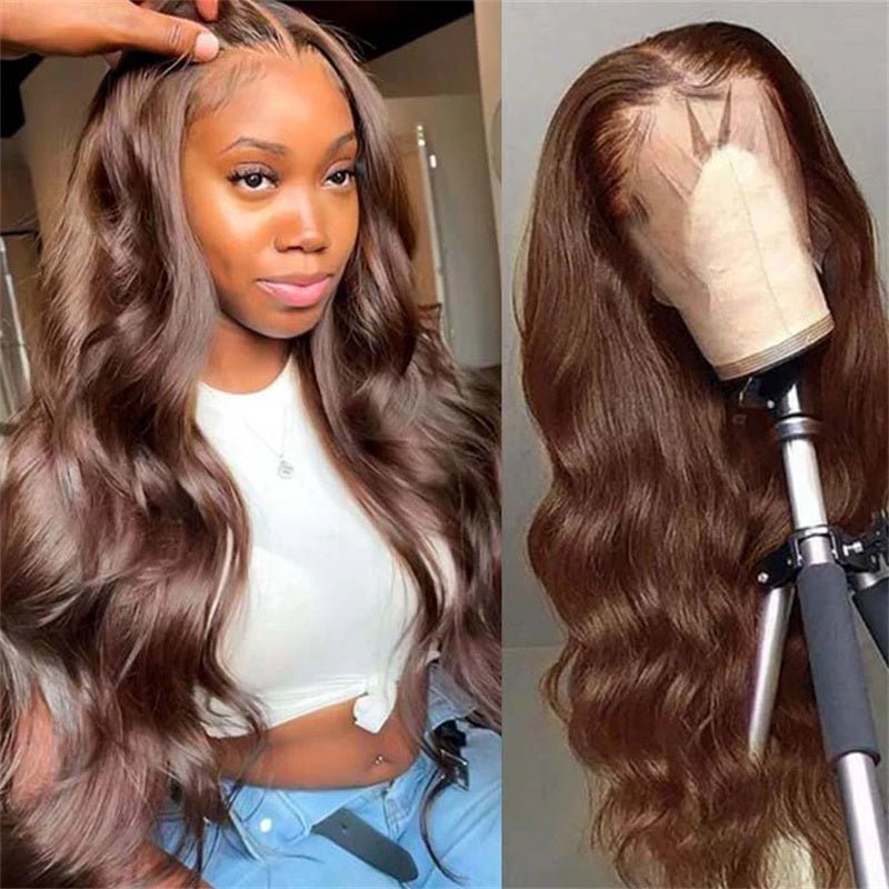 Chocolate Brown Colored Lace Front Wigs Human Hair with Baby Hair Body Wave 13x4 Wigs Pre Plucked - Lemoda Hair