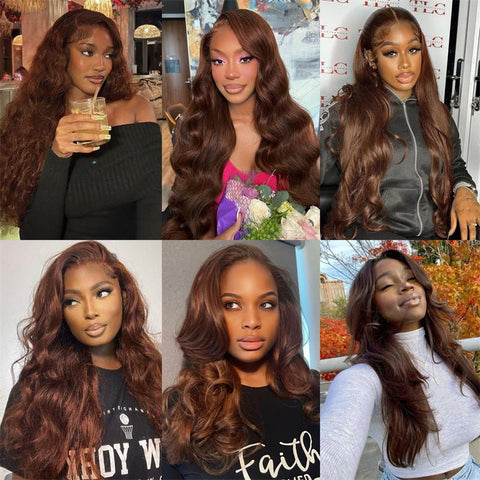 Chocolate Brown Colored Lace Front Wigs Human Hair with Baby Hair Body Wave 13x4 Wigs Pre Plucked - Lemoda Hair