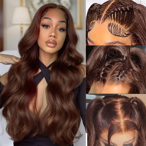 Chocolate Brown Colored Lace Front Wigs Human Hair with Baby Hair Body Wave 13x4 Wigs Pre Plucked - Lemoda Hair