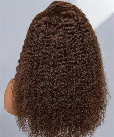 Chocolate Brown Kinky Curly Lace Front Wig Human Hair 13x4 Transparent Lace Frontal Wigs 180% Density - Lemoda Hair