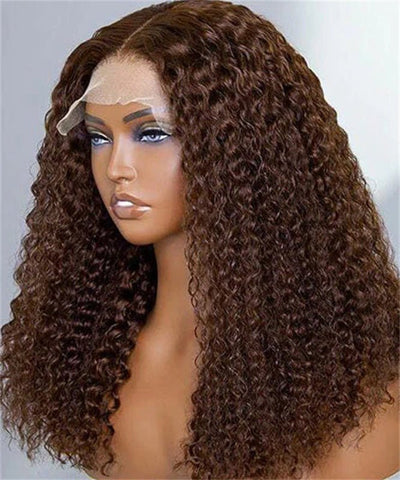 Chocolate Brown Kinky Curly Lace Front Wig Human Hair 13x4 Transparent Lace Frontal Wigs 180% Density - Lemoda Hair