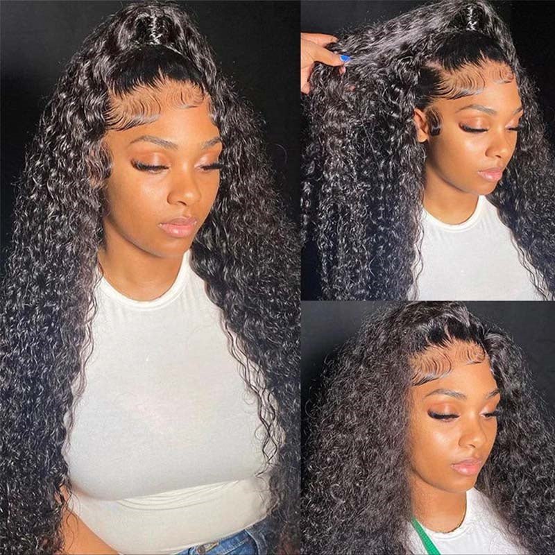 Curly Human Hair Transparent Lace Front Wig 6X6 Lace Closure Wig Pre Plucked For Women 210% Density - Lemoda Hair