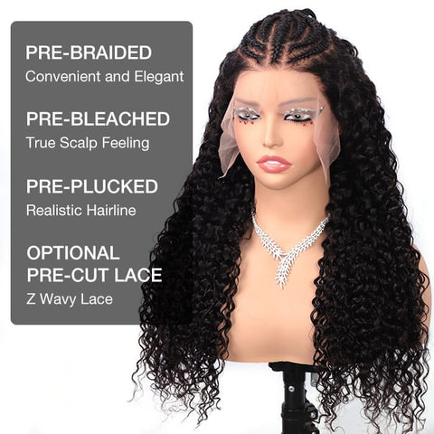 Curly Pre Braided Lace Front Wig 13x6 Full Lace Pre Bleached Wig - Lemoda Hair