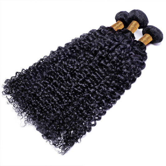 Kinky Curly Remy Human Hair 3 Bundles With 4X4 Lace Closure
