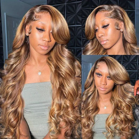 Fast Delivery Lemoda Black Girl HD Lace Honey Brown p4/27 Highlights 180% Hair Density 13x4 Lace Frontal Wig