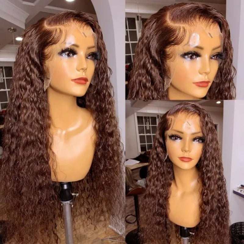 Dark Brown Water Wave 13x4 Transparent Lace Front Human Hair Wigs Pre Plucked With Baby Hair - Lemoda Hair