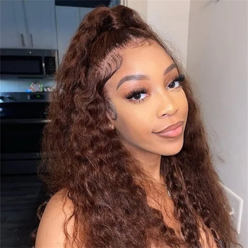 Dark Brown Water Wave 13x4 Transparent Lace Front Human Hair Wigs Pre Plucked With Baby Hair - Lemoda Hair