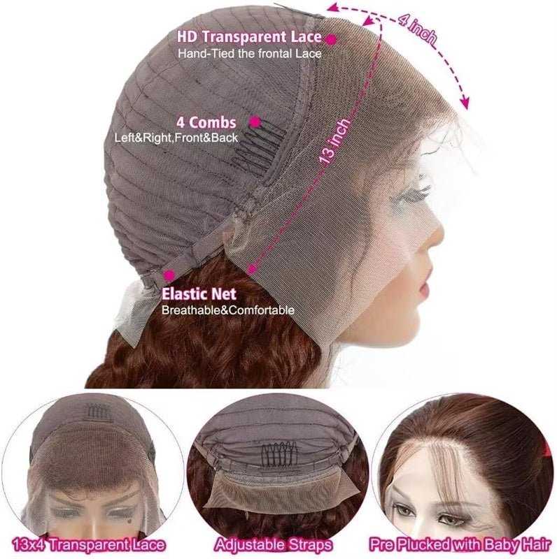 Dark Brown Water Wave 13x4 Transparent Lace Front Human Hair Wigs Pre Plucked With Baby Hair - Lemoda Hair