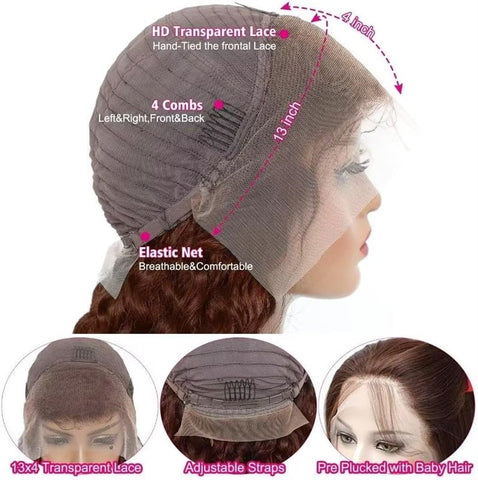 Dark Brown Water Wave 13x4 Transparent Lace Front Human Hair Wigs Pre Plucked With Baby Hair - Lemoda Hair