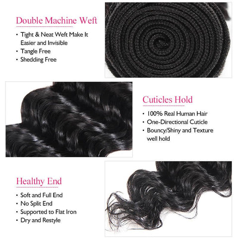 Deep Wave Human Hair Bundles with Closure Brazilian Hair 4 Bundles with 4x4 Lace Closure - Lemoda Hair