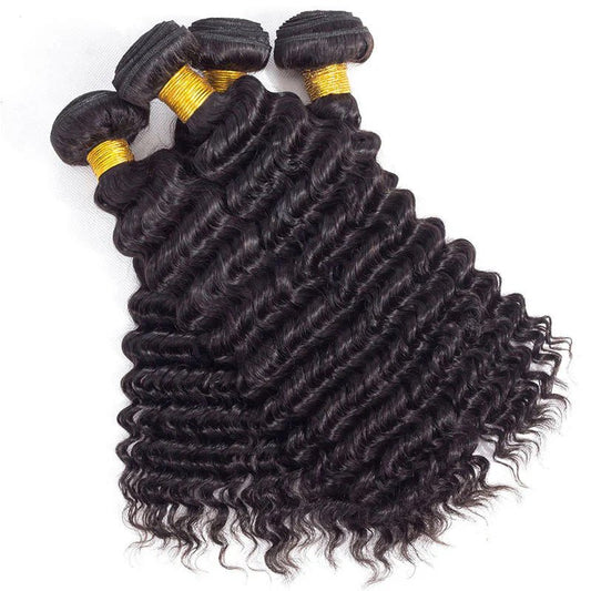 Deep Wave Human Hair Bundles with Closure Brazilian Hair 4 Bundles with 4x4 Lace Closure - Lemoda Hair