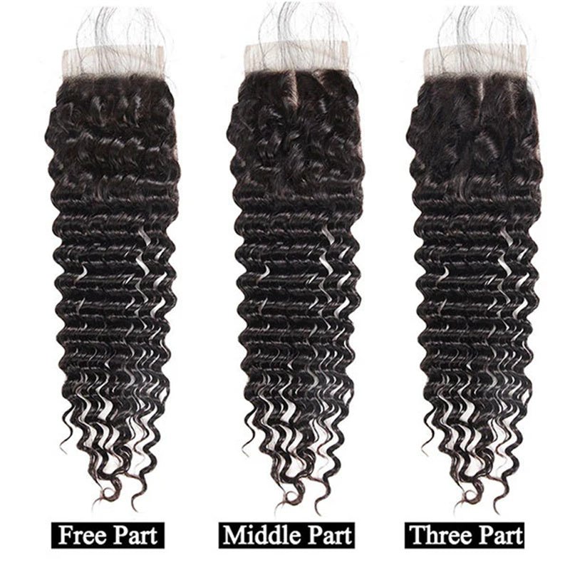 Deep Wave Human Hair Bundles with Closure Brazilian Hair 4 Bundles with 4x4 Lace Closure - Lemoda Hair