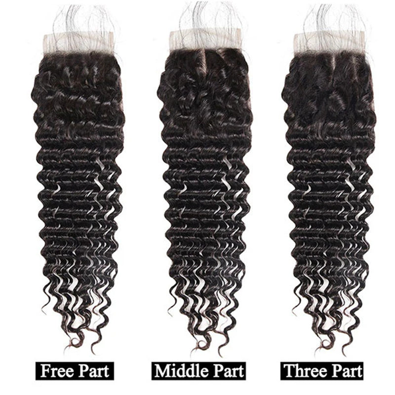 Deep Wave Human Hair Bundles with Closure Brazilian Hair 4x4 Lace Closure