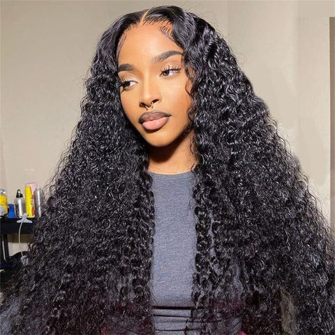 Lemoda 13x6 Lace Frontal Wig Human Hair Deep Wave Pre Plucked Hairline 180% Density Virgin Human Hair