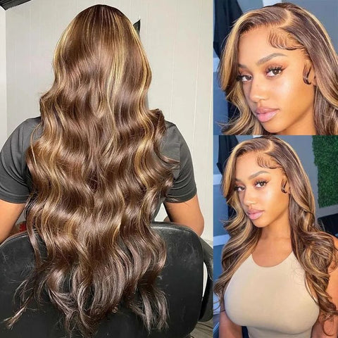 Fast Delivery Lemoda Black Girl HD Lace Honey Brown p4/27 Highlights 180% Hair Density 13x4 Lace Frontal Wig