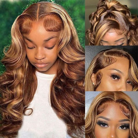 Fast Delivery Lemoda Black Girl Honey Brown p4/27 Highlights 13x4 13x6 Full Lace Frontal Wig 180% Hair Density - Lemoda Hair