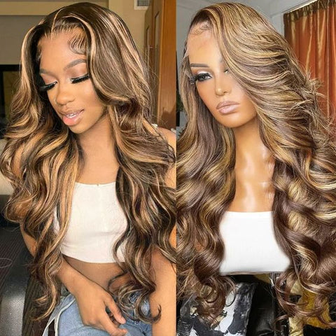 Fast Delivery Lemoda Black Girl Honey Brown p4/27 Highlights 13x4 13x6 Full Lace Frontal Wig 180% Hair Density - Lemoda Hair