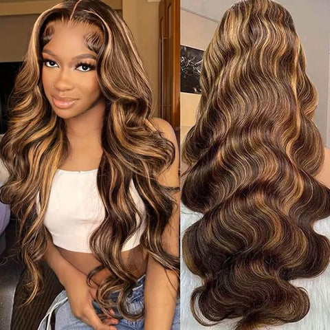 Fast Delivery Lemoda Black Girl Honey Brown p4/27 Highlights 13x4 13x6 Full Lace Frontal Wig 180% Hair Density - Lemoda Hair