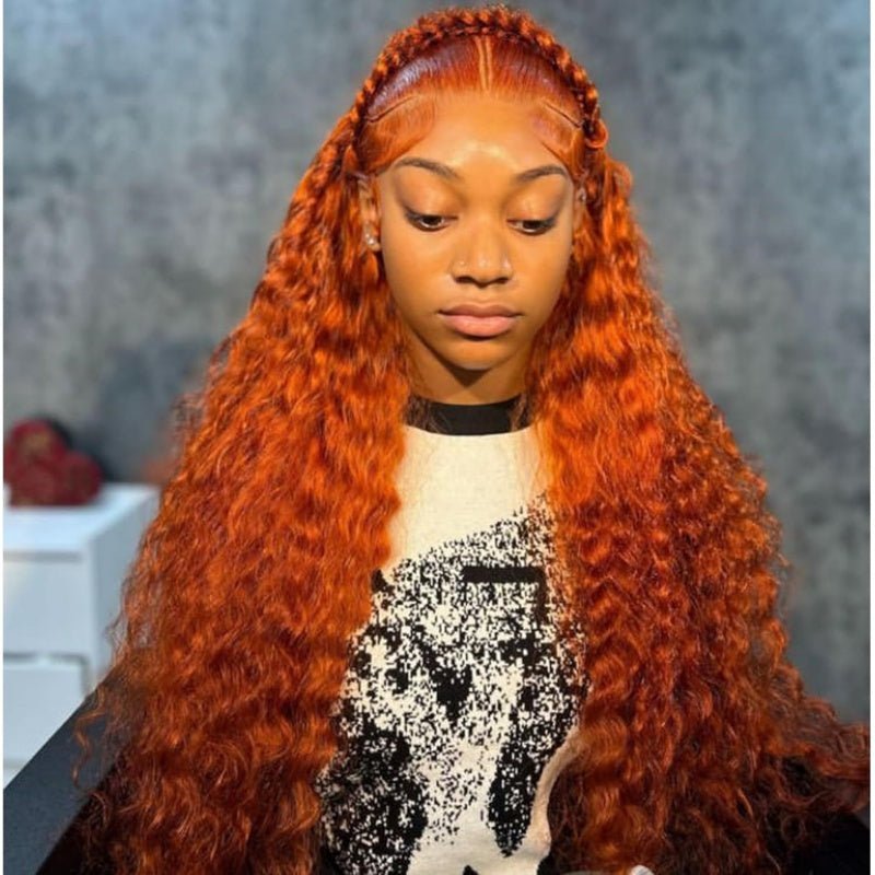 Ginger Orange 13x6 Colored Water Wave Transparent Lace Front Wigs For Black Women 180% Density - Lemoda Hair